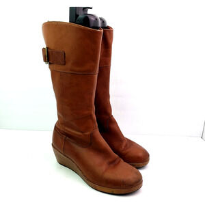 Crocs A-Leigh Womens Size 9 Brown Leather 15" Tall Zip Wedge Boots 14783